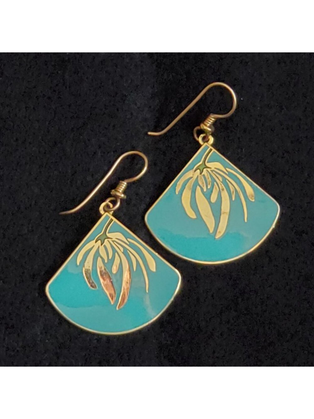 Vintage Laurel Burch Earrings Gold Tone Blue Enamel Dangle 1.25"